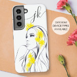 女性顔黄色い花ファッションモノグラム SAMSUNG GALAXY S22ケース<br><div class="desc">この電話かわいらしケースデザインは、私のオリジナル手のミニマルなファッションイラストレーションを使用して作成された彼女の髪に抽象芸術黄色の花を持つ美しい女性。アートと芸術的美しいを愛するすべての人のためのシックでギフト；メイクアップアーティスト、美容師、エステティシャン。・イニシャルをスクリプトでカスタマイズすエレガントるカスタマイズか、さらにカスタマイズする – フォントと色の編集、要素のサイズ変更/移動、文字の追加や他の製品への転送。・ ・購入した写真を見てうれしく思う – メッセージ私または単に共有し、ラベル私の@edrawings38art （FB/IG/Twitter上）.サンキュー!💜</div>