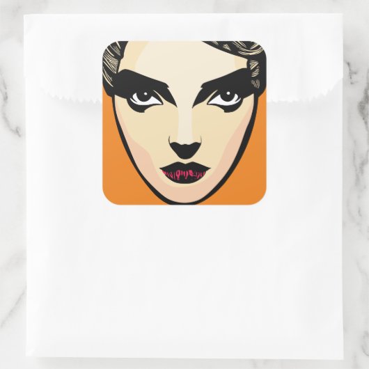 女性顔 スクエアシール (バッグ)