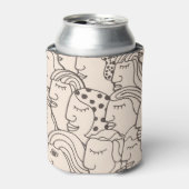 女性顔:ヴィンテージシームレスなパターン 缶クーラー (缶正面)