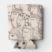 女性顔:ヴィンテージシームレスなパターン 缶クーラー (裏面)