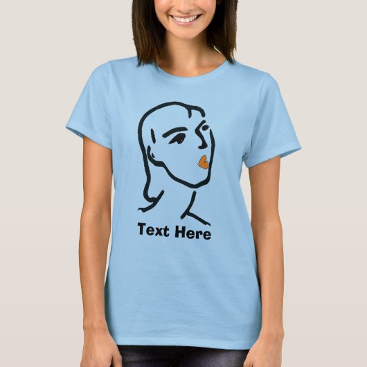 女性顔、追加文字 Tシャツ (正面)