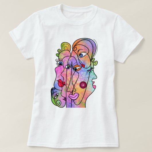 女性顔Tシャツ抽象芸術モダンスタイル絵を描ズ Tシャツ (デザイン正面)