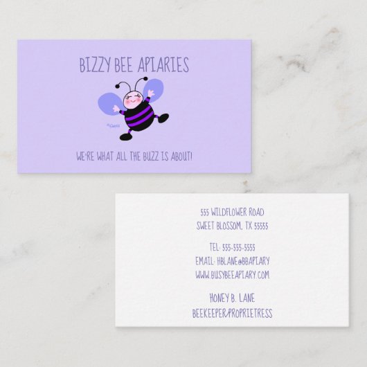女性養蜂家かわいいビーユーモアのある養蜂場 名刺 (正面/裏面)