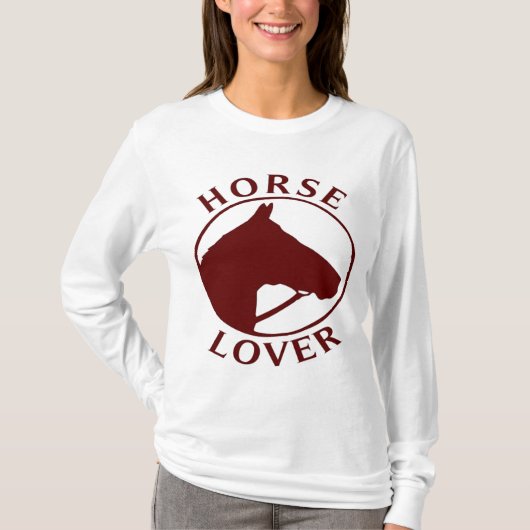 女性馬好きLONGSLEEVEのワイシャツ Tシャツ (正面)