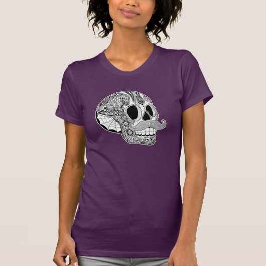 女性髭の砂糖のスカルのティー Tシャツ (正面)