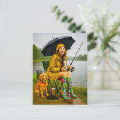 女性魚釣りインレインコートとブスタイリッシューツ シーズンポストカード (スタンド正面)