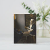 女性1月Vermeerのバランスの郵便はがきを握っている ポストカード (スタンド正面)