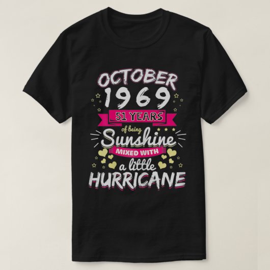女性1969年10月ガール51年の日差しM Tシャツ (デザイン正面)