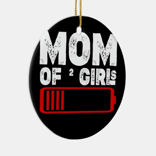 女性2女の子の母2女の子の疲れたママ セラミックオーナメント (右)