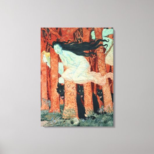 女性3人と狼3人(w/c) キャンバスプリント (正面)