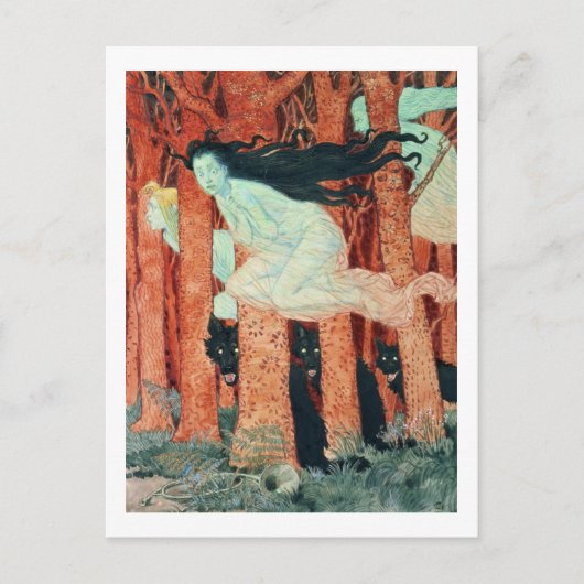 女性3人と狼3人(w/c) ポストカード (正面)