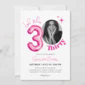 女性30th誕生日ピンクのバルーンのモダン写真 招待状 (正面)