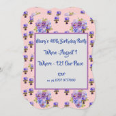 女性40thピンクフローラ誕生日花招待状 招待状 (正面/裏面)