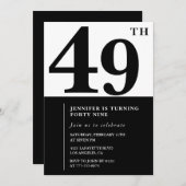 女性49エレガント歳の誕生日の招待状ブラック 招待状 (正面/裏面)