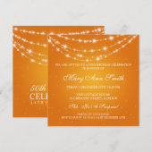女性50歳誕生日パーティー スパークリング チェーン オレンジ 招待状 (正面/裏面)