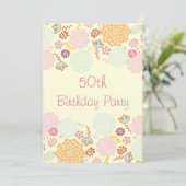 女性50誕生日ファンシーモダンフローラ 招待状 (スタンド正面)