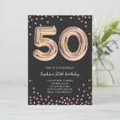 女性50誕生日50バラ金ゴールド 招待状 (スタンド正面)