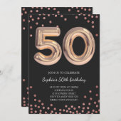女性50誕生日50バラ金ゴールド 招待状 (正面/裏面)