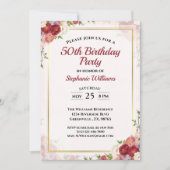女性50thバースデーパーティーエレガントフローラブーケ 招待状 (正面)