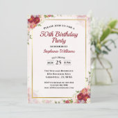 女性50thバースデーパーティーエレガントフローラブーケ 招待状 (スタンド正面)