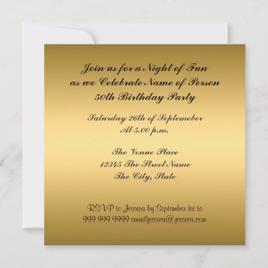 女性50thバースデーパーティージャガー招待状 招待状 (裏面)