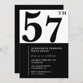 女性57エレガント歳の誕生日の招待状ブラック 招待状 (正面/裏面)