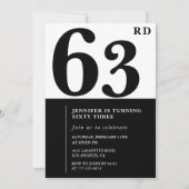 女性63エレガント歳の誕生日の招待状ブラック 招待状 (正面)