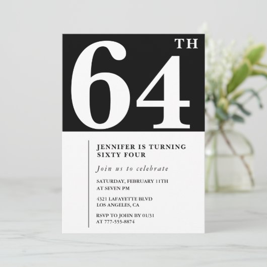 女性64歳エレガントの誕生日の招待シックシンプル 招待状 (スタンド正面)