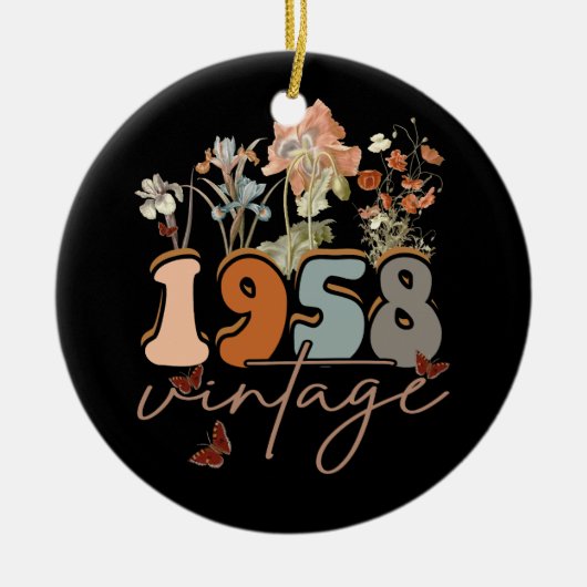 女性65歳ヴィンテージ1958 65th誕生日ティー セラミックオーナメント (正面)