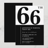 女性66エレガント歳の誕生日の招待状ブラック 招待状 (正面/裏面)