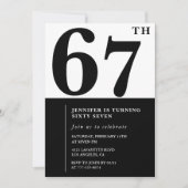 女性67エレガント歳の誕生日の招待状ブラック 招待状 (正面)