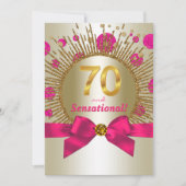 女性70歳の誕生日パーティー フクシア ゴールド 招待状 (正面)