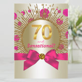 女性70歳の誕生日パーティー フクシア ゴールド 招待状