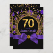 女性70thバースデーパーティー紫と金ゴールド 招待状 (正面/裏面)