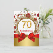 女性70thバースデーパーティー赤と金ゴールド 招待状 (スタンド正面)