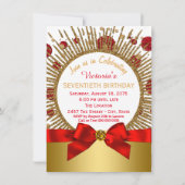 女性70thバースデーパーティー赤と金ゴールド 招待状 (裏面)
