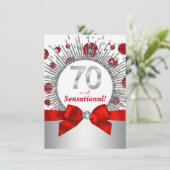 女性70thバースデーパーティー赤と銀 招待状 (スタンド正面)