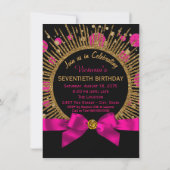 女性70th誕生日パーティホットピンクと金ゴールド 招待状 (裏面)