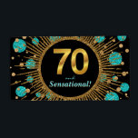 女性70th Birthday Partyウォーターボトルラベル ラベル<br><div class="desc">美しいティール（緑がかった色）ブルーの黒と金ゴールドの背景に黒とかわいらし金ゴールドのスターバストと金ゴールド番号を持つ女性の70歳の誕生日の水のボトルのラベル。お好みの文字を追加して、これらの水ボトルラベルをパーソナライかわいらしズすることができます。背景色も変更できる。これらは防水ではない。</div>