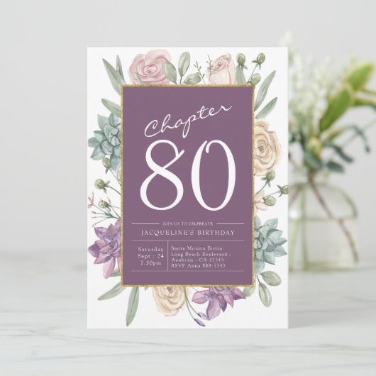 女性80番目の誕生日フローラサプライズパーティー 招待状 (スタンド正面)