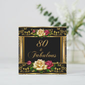女性80th誕生日パーティーバラ金ゴールドヴィンテージ 招待状 (スタンド正面)