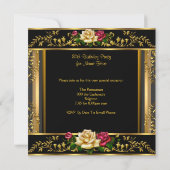 女性80th誕生日パーティーバラ金ゴールドヴィンテージ 招待状 (裏面)