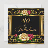 女性80th誕生日パーティーバラ金ゴールドヴィンテージ 招待状 (正面)