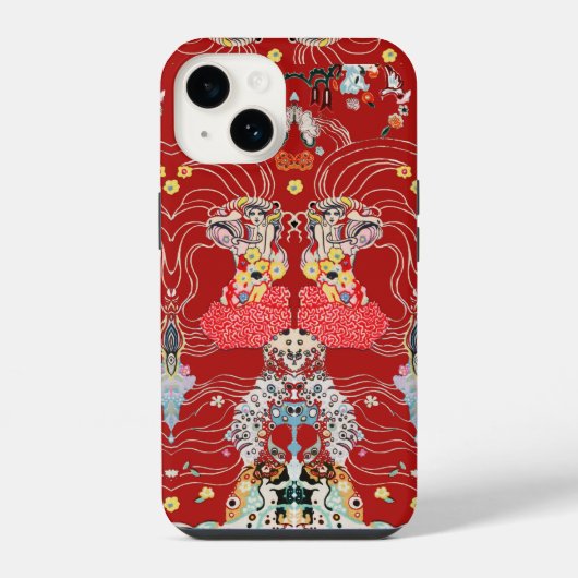 女性,ケンタウロスの花柄 赤 白 クリムト柄 iPhoneケース (裏面)