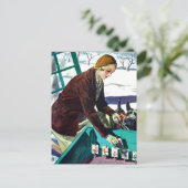 女性&スコットランド犬の種を植えるホリデーポストカー シーズンポストカード (スタンド正面)