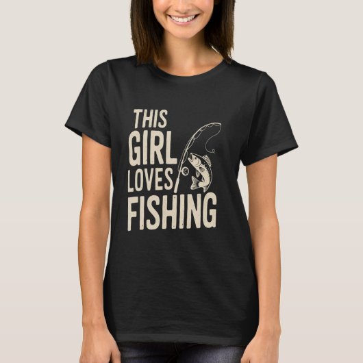 女性、ティーン、若者向けの釣り好きガールズデザイン Tシャツ (正面)