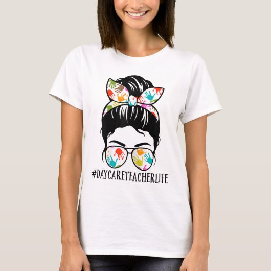 女性 デイケア 保育士 人生 メッシーバン ママ 女性 Tシャツ (正面)