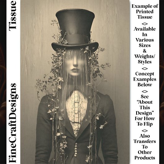 女性、トップハット&ベール、目を隠したCS1デコページ 薄葉紙