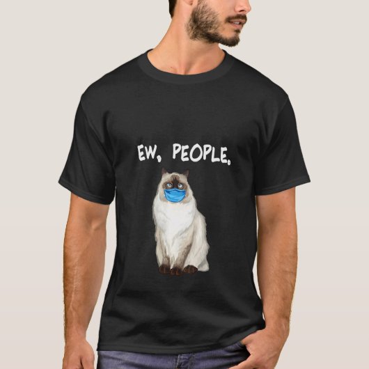 女性 ビルマン猫 困った顔 マスク Tシャツ (正面)