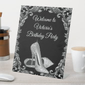 女性 ブラック シルバー 誕生日パーティー ウェルカムテーブル 台座サイン (インサイチュ)